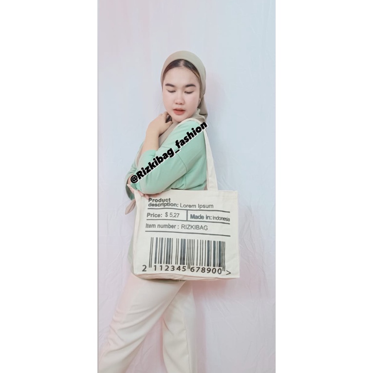 Rizkibag Barcode Totebag Kanvas Pakai Resleting