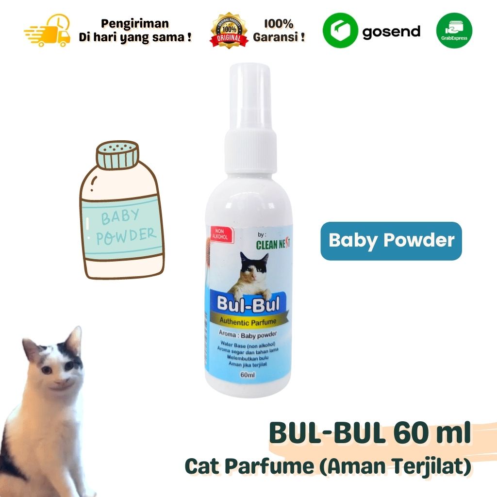 Parfum Kucing Aman Terjilat BUL BUL Non Alkohol Wangi Baby Powder 60 ML