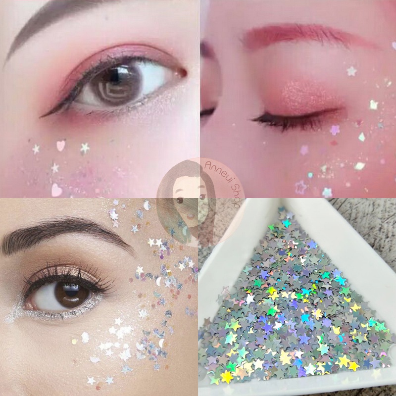 Hexagon Glitter Sequin Chunky Star Snowflakes Sequins Nail Art Manik-manik Kuku Wajah Craft Kosmetik Hiasan Kuku Eye Korean Make Up Handphone Decorations Wedding Party Cosplay Color Warna Warni Henna Douyin Photo Props
