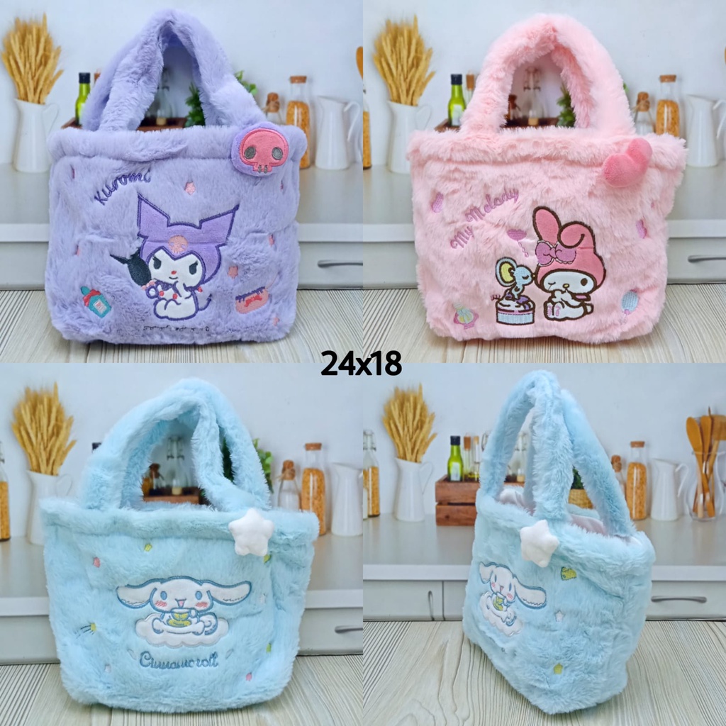 Tas Tenteng Bulu Bordir Melody Kuromi Cinnamoroll / Tas Melody / Tas Kuromi / Tas Cinnamoroll
