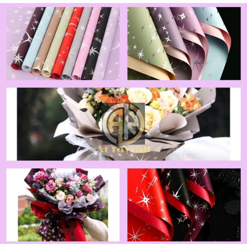 

( ecer ) FLOWER WRAPPING SHINY STAR BICOLOR CELLOPHANE KERTAS BUKET BUNGA HAND BOUQOUET