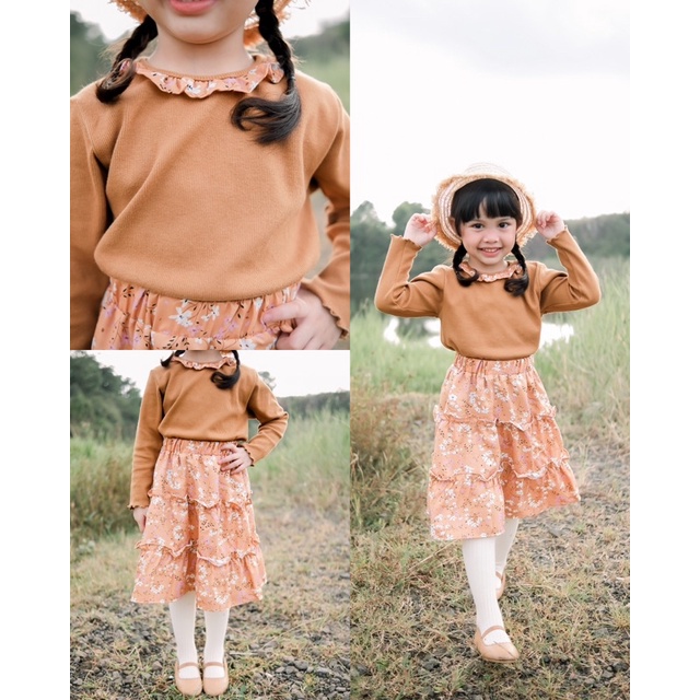 Ruby Skirt Set | Setelan Anak Perempuan | Baju Lengan Panjang x Rok Midi
