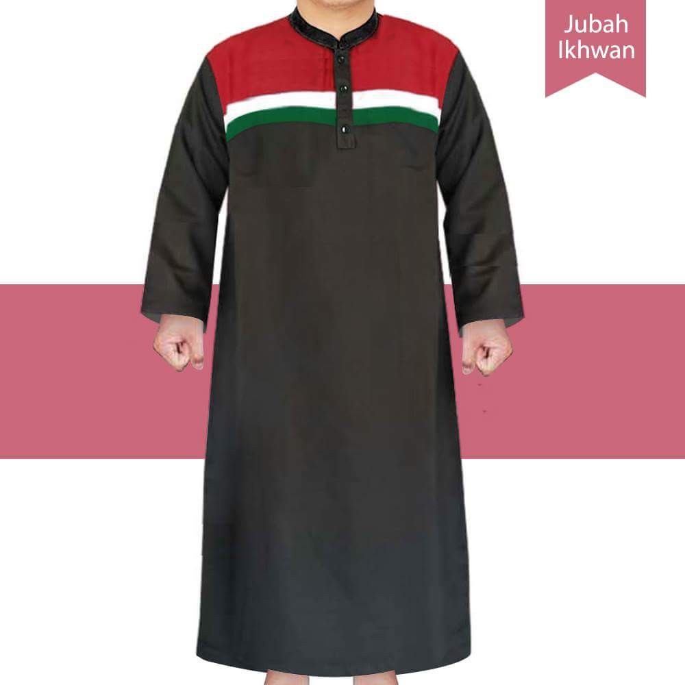 Pakaian sholat jubah Palestina putih hitam pria dewasa fashion muslim gamis panjang perlengkapan iba