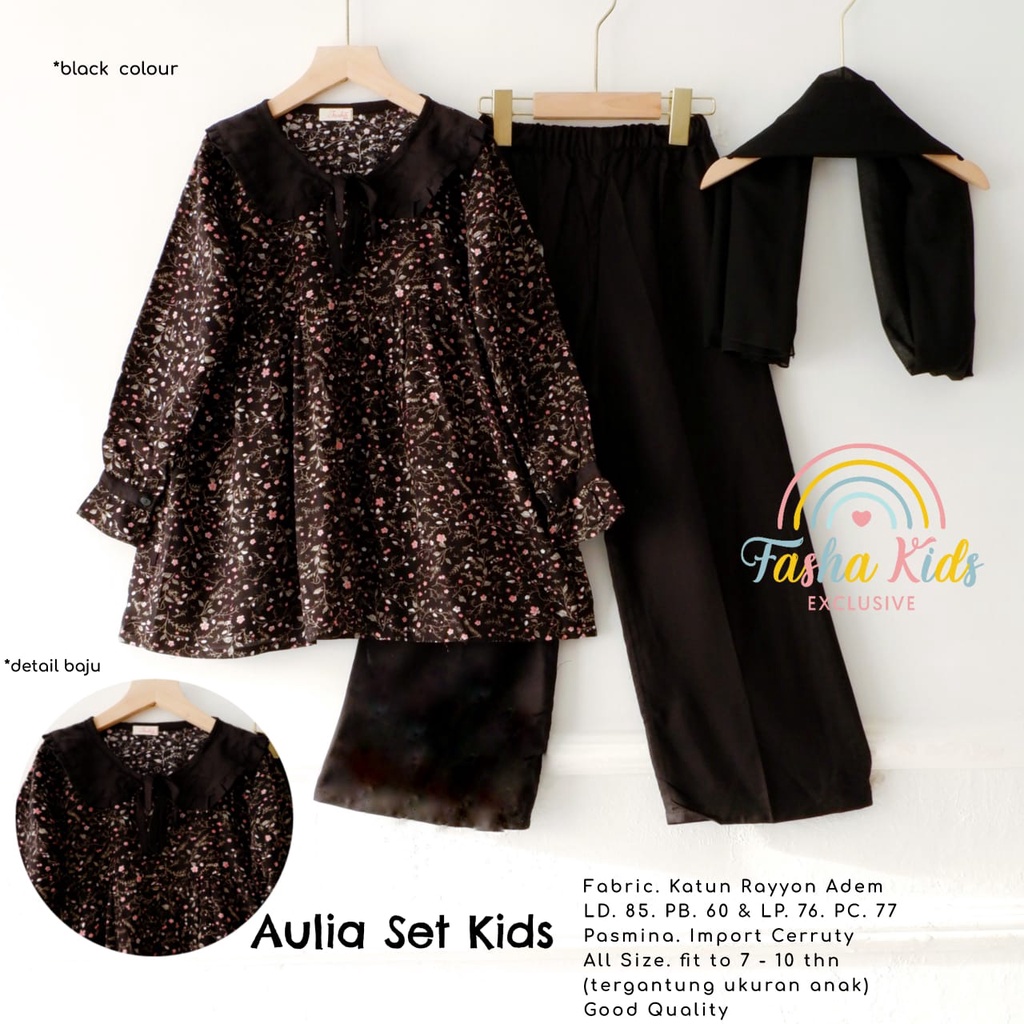 AULIA SET KIDS FREE HIJAB PASMINA ANAK ORIGINAL BY FASHA ONESET KIDS USIA 5-10 TAHUN SETELAN BAJU AN