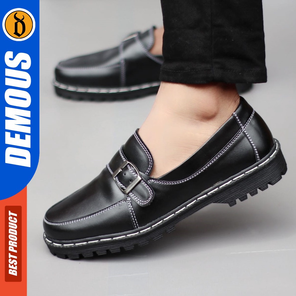 DEMOUS Steve - Sepatu Loafers Docmart Formal Casual Kerja Pria Hitam