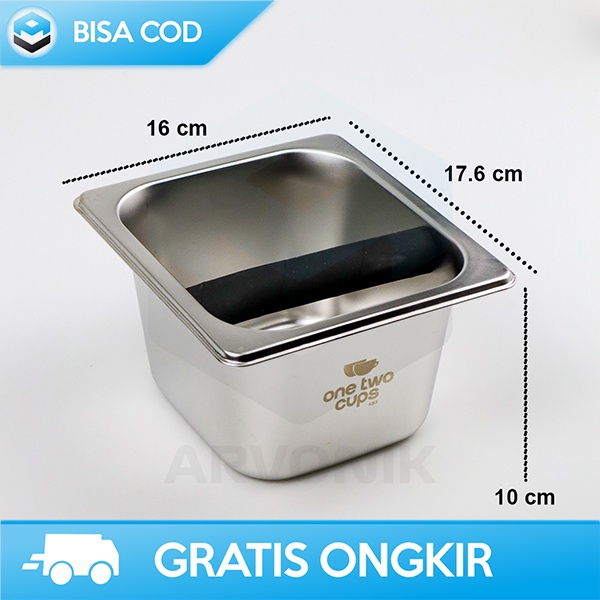 WADAH AMPAS KOPI KNOCK BOX CONTAINER KOPI BARISTA ONETWOCUPS STAINLESS