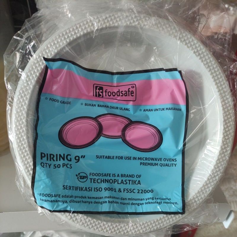PIRING PLASTIK PUTIH P9 / PIRING PLASTIK 9 INCI / ISI 50 PCS