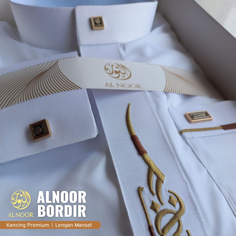 Jubah pria Al Noor bordir, Lengan menset kancing premium