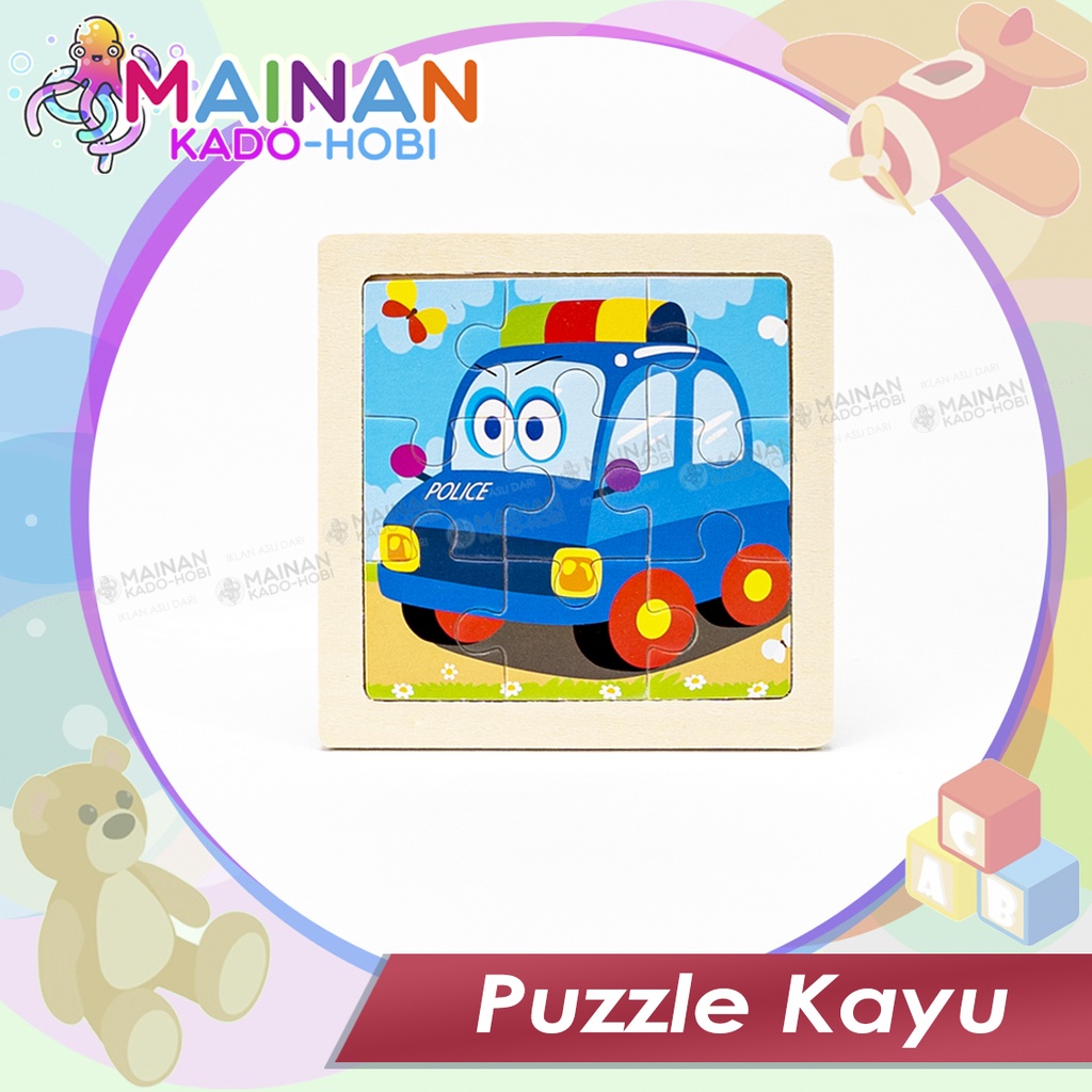 MAINAN EDUKASI ANAK PUZZLE KAYU 3D KARAKTER TRANSPORTASI POLICE CAR SMALL SIZE