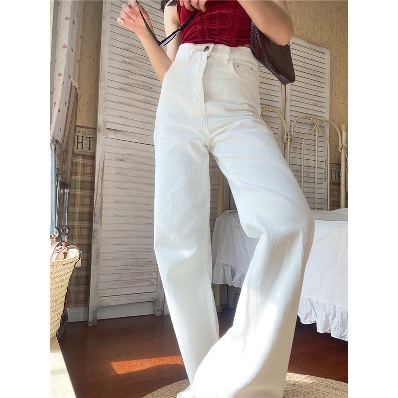 Krem Highwaist Celana Jeans Wanita Rawis / Fashion Kulot Jeans Diimpor