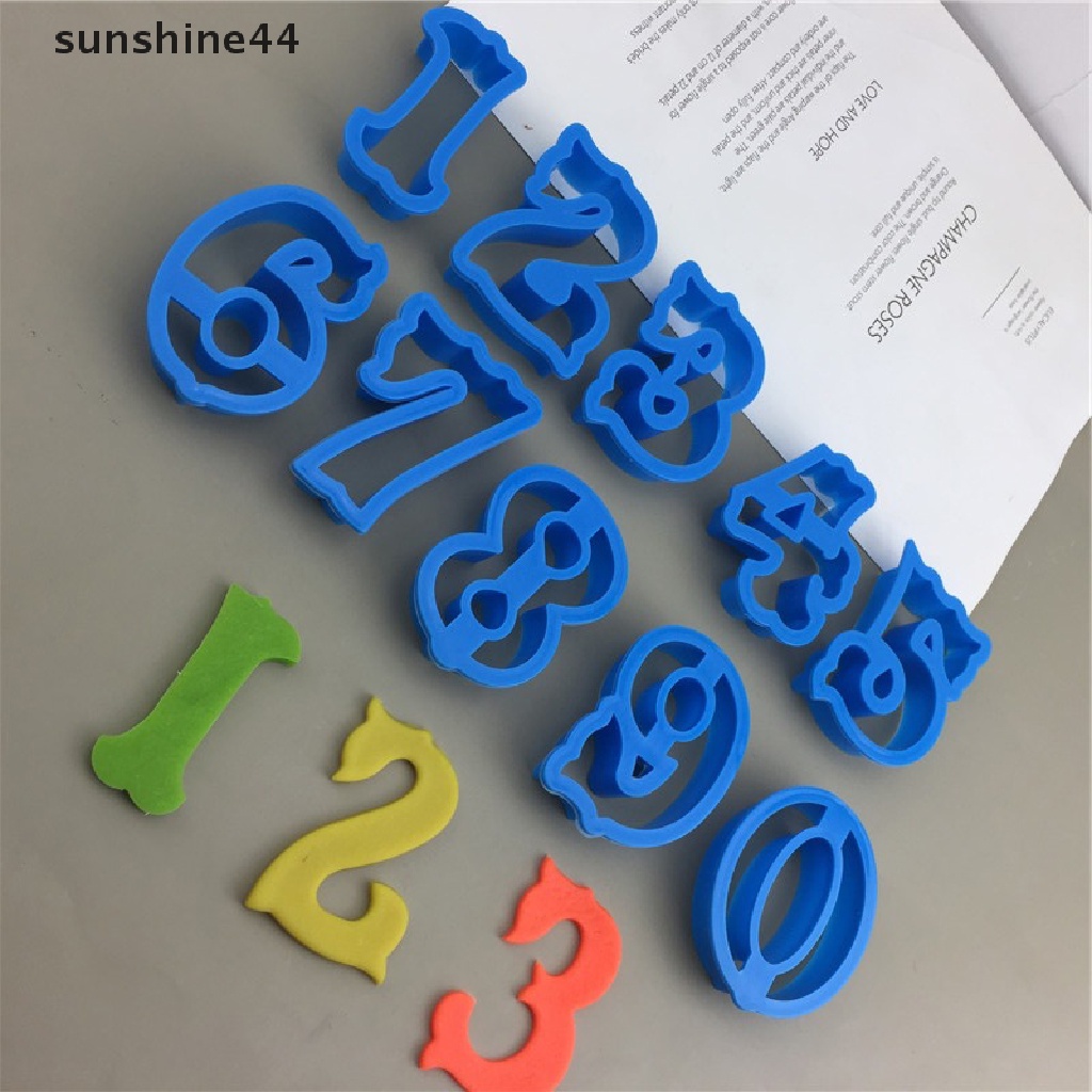 Sunshine 10Pcs/Set Cetakan Cookie Cutter Angka 0-9 Besar Cetakan Perangko Biskuit 3D Plastik.