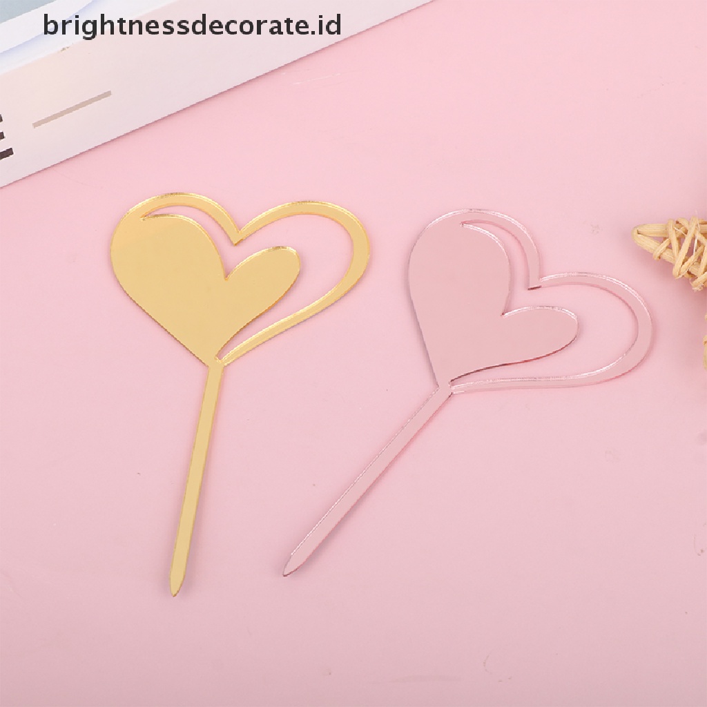 [Birth] 3pcs/set Akrilik Cinta Hati Kue Topper DIY Pesta Pernikahan Kue Dessert Toppers [ID]