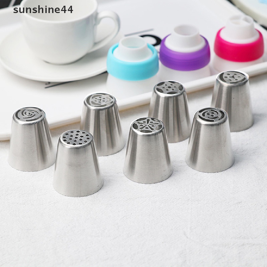 Sunshine 8Pcs/Set Stainless Steel Rusia Nozel Pastry Kue Icing Piping Nozzle Tools.