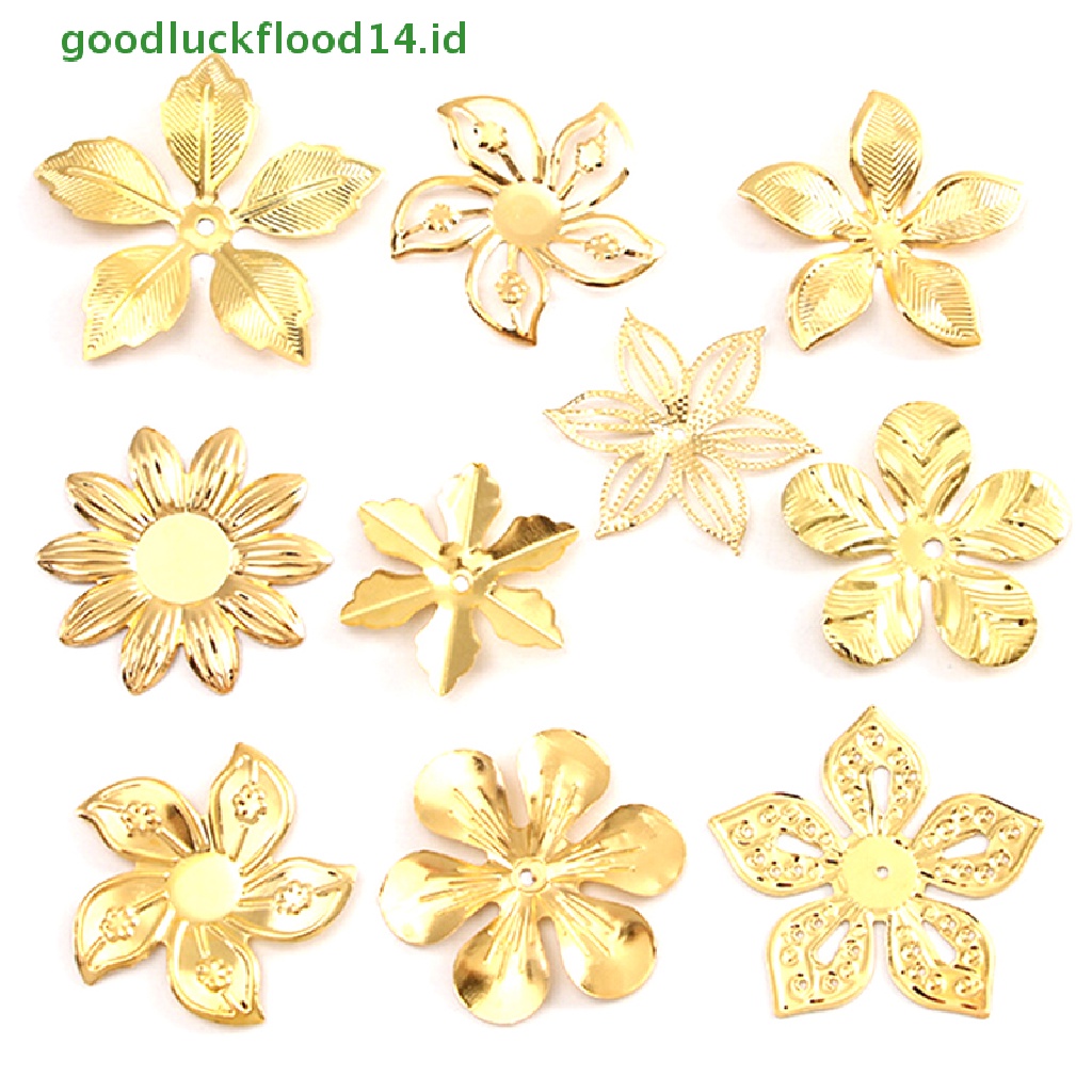 [GOOGFOUR] 50pcs/set Vintage Logam Bunga Kerawang Slice Ch Perhiasan Temuan Kerajinan DIY [TOP]