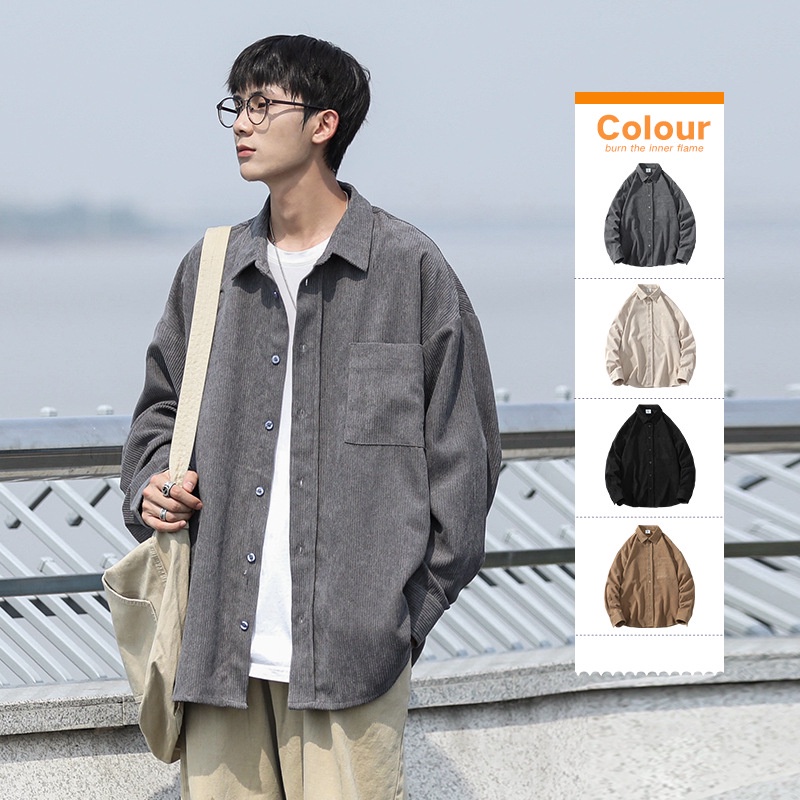 Trendy  Corduroy Kemeja   Kasual Sederhana All-Match Cargan Lengan Panjang Jaket Muda Pria Korea  Ke