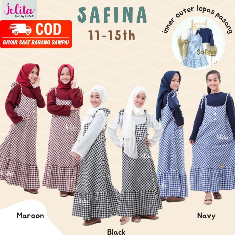 JELITA OVERALL DRESS MUSLIM INNER POLOS BAHAN THALITA LUARAN DRESS MOTIF KOTAK-KOTAK BAHAN LINEN DEN