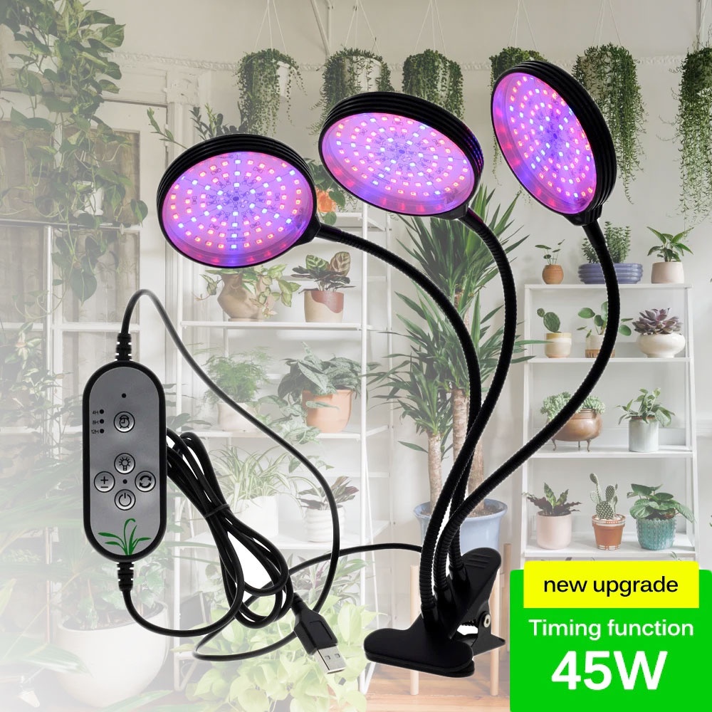 Lampu LED Strip Tanaman Phytolamp Fitolamp Grow Full Spectrum Timer 3 Kepala 45W - GL35 - ONLL01BK Black