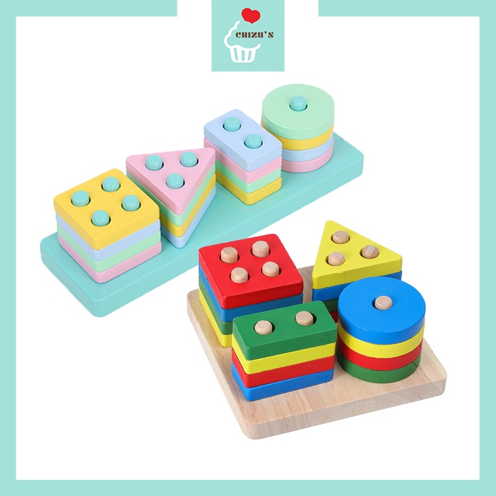 Geometric Shape Stack Board | Papan Susun Bentuk Geometri Pasak Kayu | Kolom Balok Menara Pilar Shapes Sorter Stacking Sorting Puzzle Building Blocks | Mainan Edukatif Montessori Mengenal Mencocokkan Matching Warna | Edukasi Anak Balita Bayi