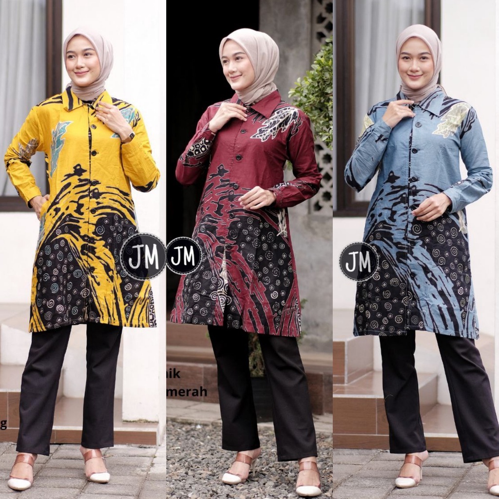 Baju Batik Wanita Modern M L XL XXL Atasan Tunik Batik Kerja Kantor Wanita Seragam Batik Pria Dan Wanita