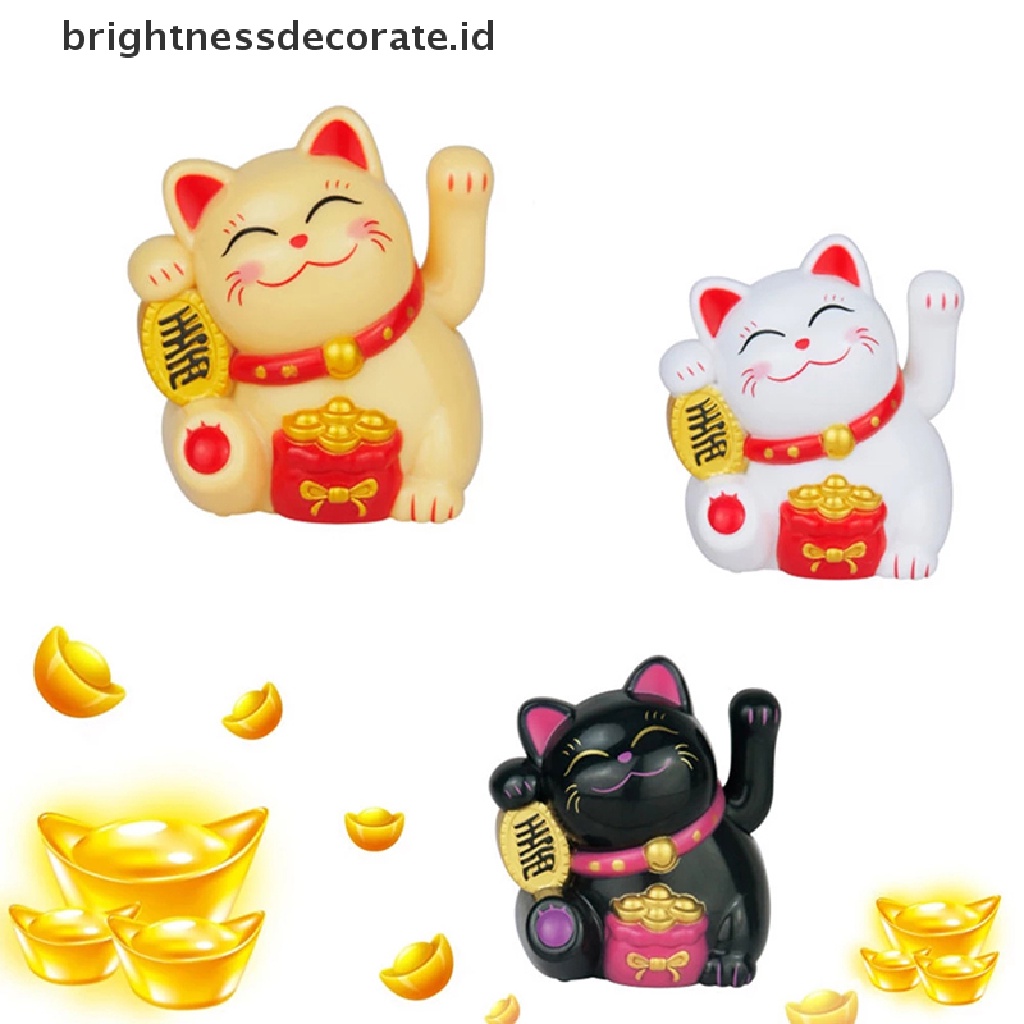 [Birth] 1pc Hiasan Kucing Keberuntungan Mini Solar Otomatis Melambai Dekorasi Mobil Lucky Cat [ID]