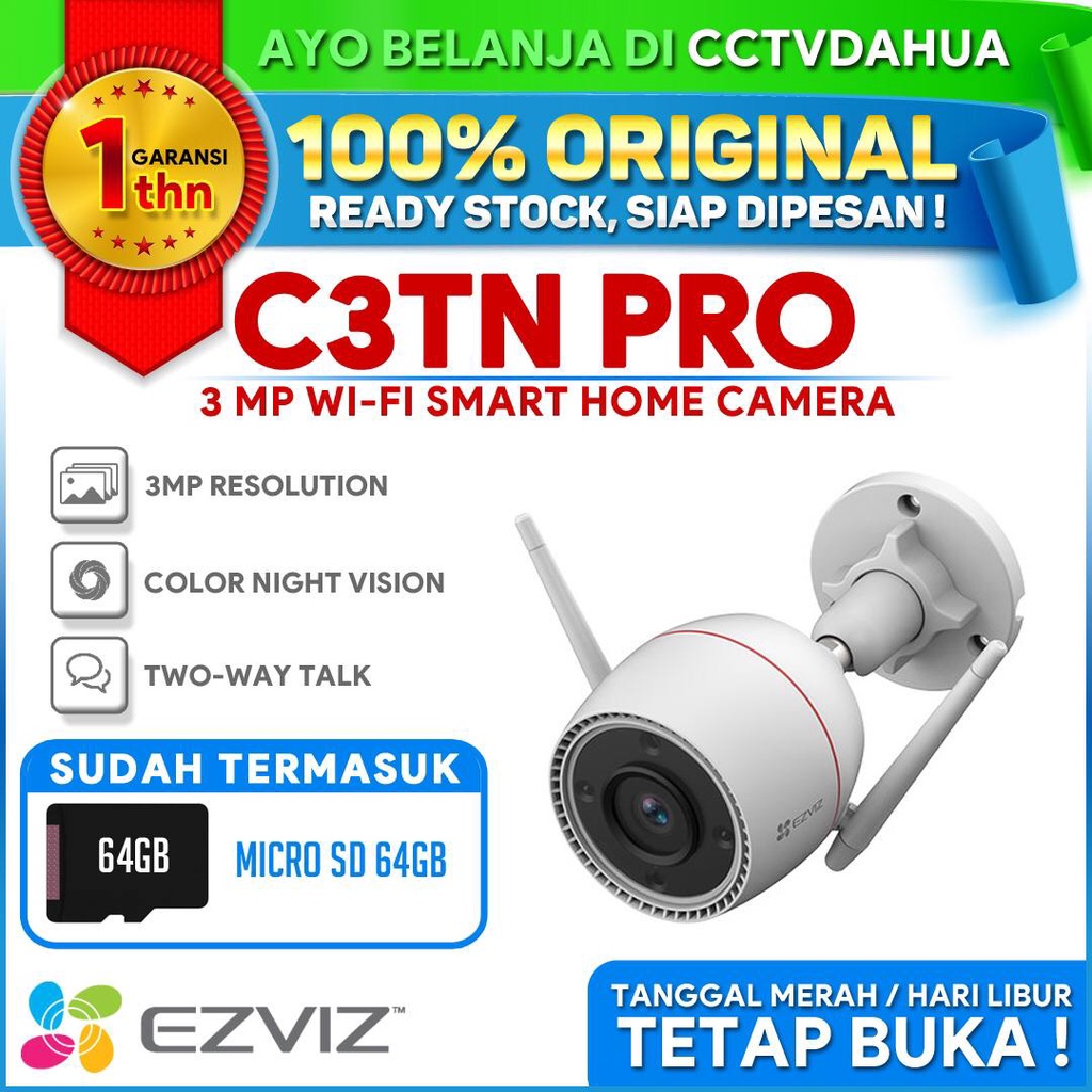 EZVIZ OUTPRO C3TN 3MP 2K FREE MICROSD 64GB IP CAM WIFI GARANSI RESMI