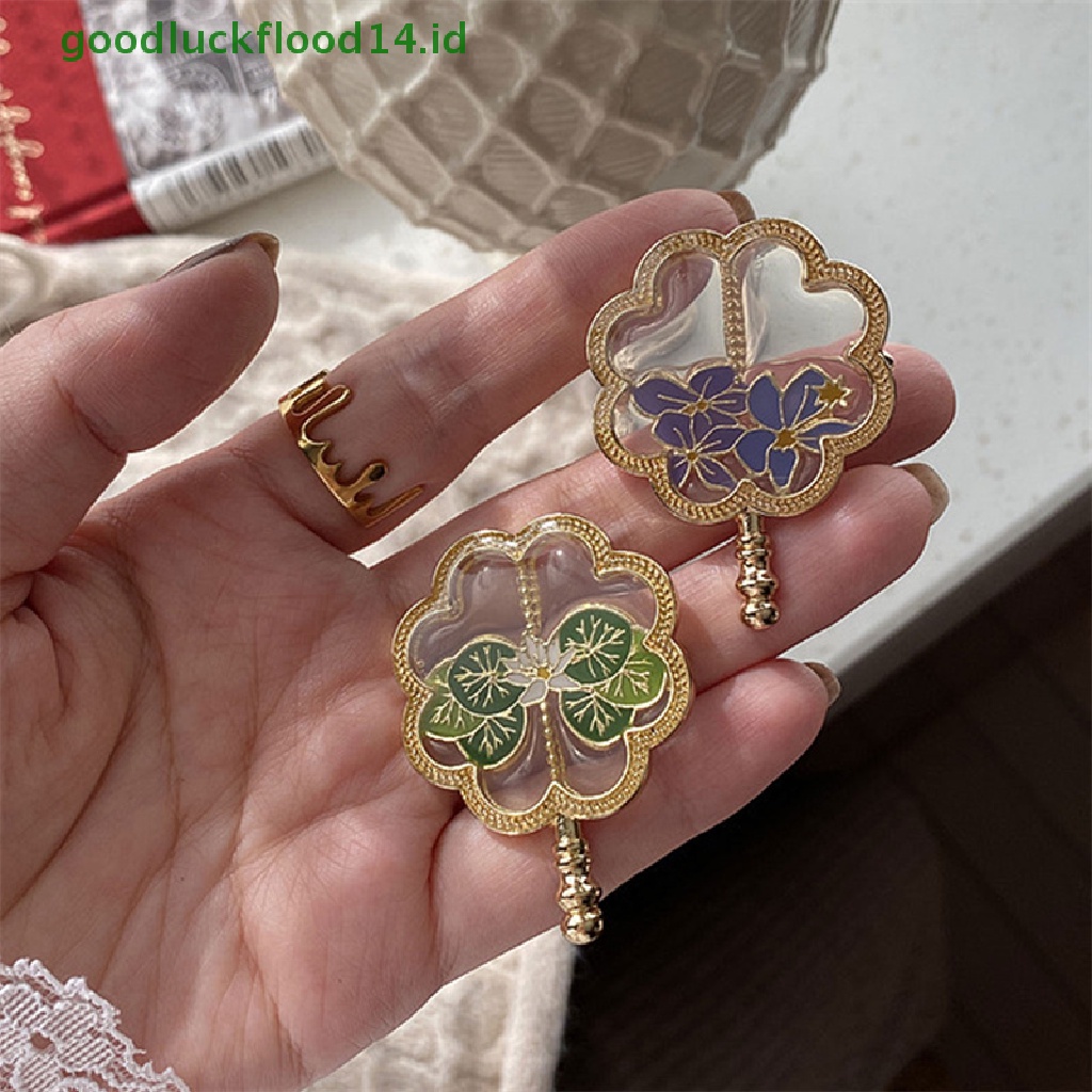 [GOOGFOUR] 2022terbaru Logam Drip Glaze Retro Elegan Folk-Custom Flowers Fan Brooch Untuk [TOP]