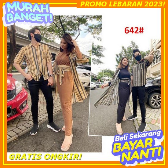 Couple Set Family Raline - Reline Gamis Maxy Dress & Kemeja Pria Aksen Mutiara Pearl Couple 642#Gami