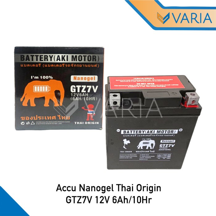 Accu Nanogel GTZ7V 12V 6Ah 10Hr Thai Origin Aki Kering Motor MF