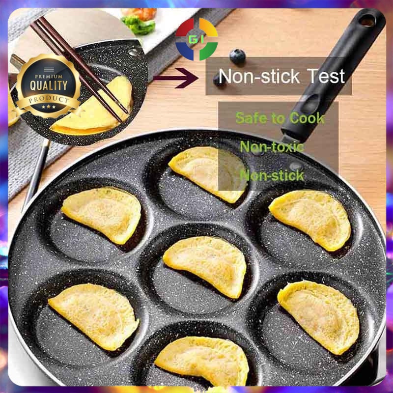 Teflon Panci Telur Omelet Anti Lengket Egg Fyring Pan Non-stick 4 Holes Black