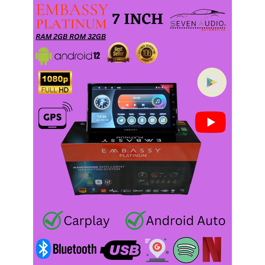 Head Unit Android EMBASSY 7 inch Ram 2gb Rom 32GB