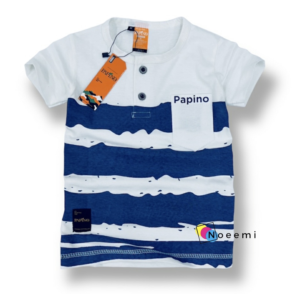 Papino Baju Kaus Anak Laki Laki Umur 1-12 Tahun Bahan Kaos Motif Salur Warna Putih