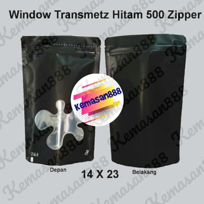 

Terlaris ✨ - Standing Pouch Window Transmetz Hitam 500 Zipper. Kemasan Kopi. 2.1.23