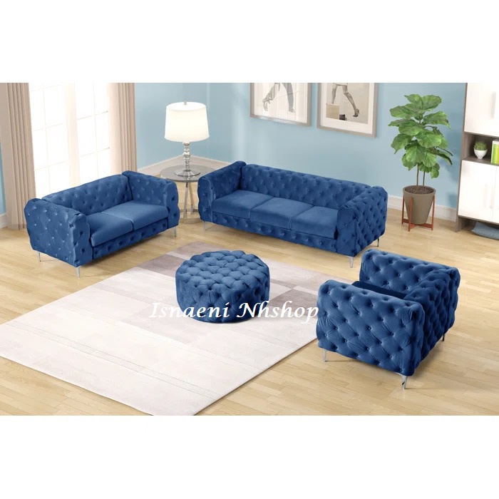 Set 123 Sofa Chesterfield + Meja Ruang Tamu Mewah Eropa Desain/Sofa Ruang Tamu Mewah-BERGARANSI