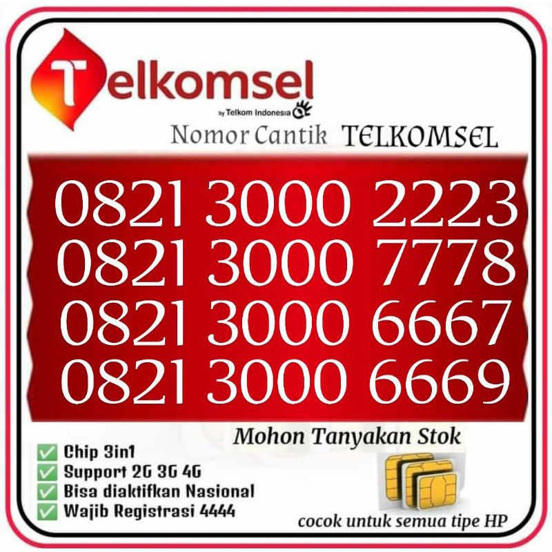 Nomor Cantik Telkomsel Perdana Cantik Telkomsel Kartu Cantik Telkomsel 3000 6667 3000 6669 3000 7778