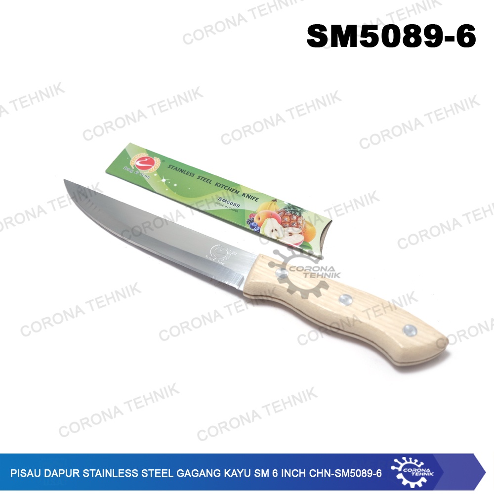 Steel Gagang Kayu SM Pisau Dapur Stainless