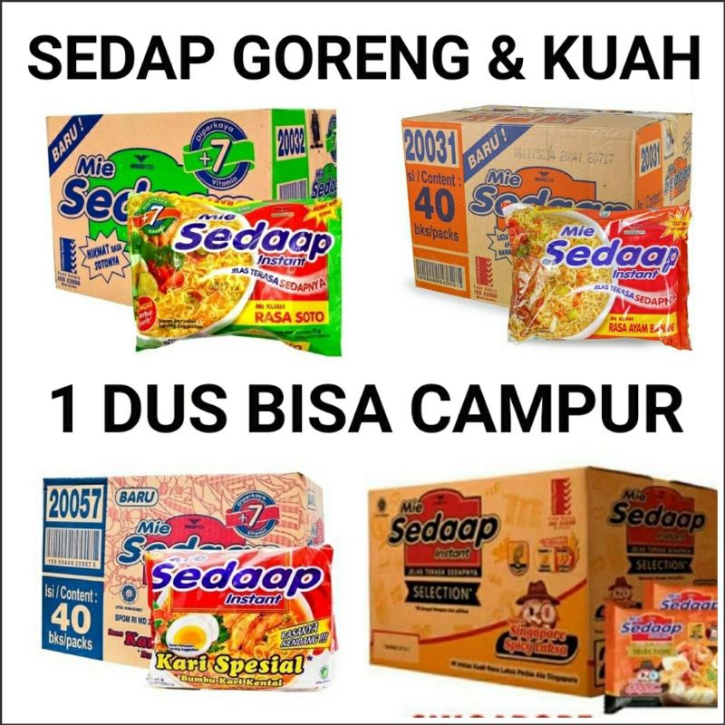 

MIE SEDAP GORENG SEDAP KUAH ALL VARIANT 1 DUS BISA CAMPUR (40PCS) / SEDAP GORENG / SEDAP KOREAN CHEESE / SEDAP SOTO / SEDAP KARE / SEDAP LAKSA / SEDAP KOREAN SPICY / MIE SEDAAP