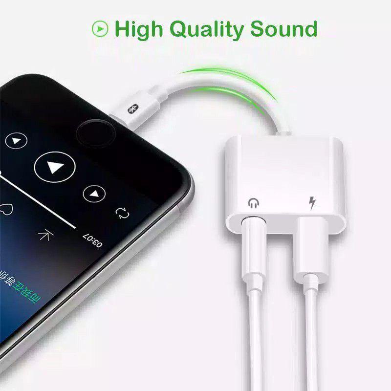 Splitter Iphone 2 in 1 Lightning Fast Charging Audio Jack Mic Adaptor Splitter Iphone