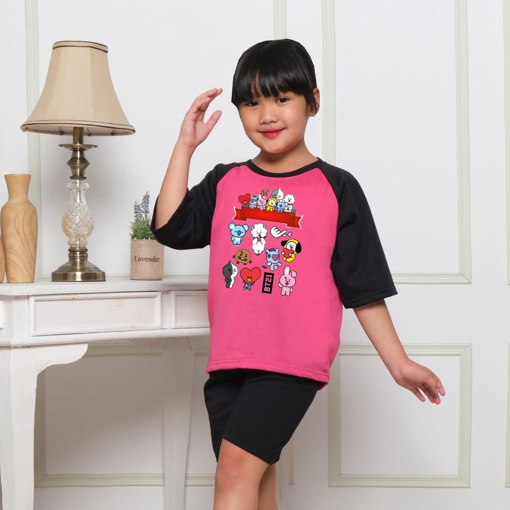 Hzl_outfit Set Baju 3/4 Setelan Anak Cewek BT21 Sarange S.M.L.XL