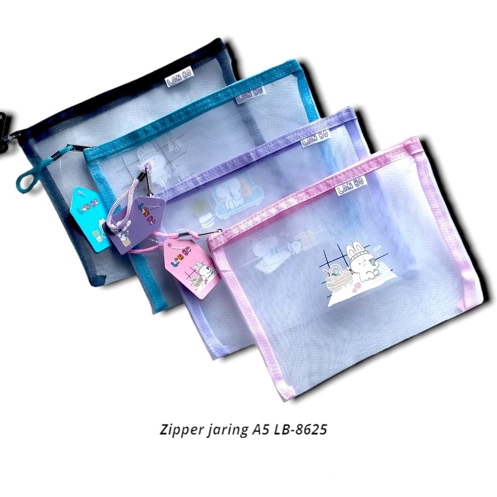 ZIPPER POCKET MAP JARING SLETING A5 WARNA LUCU ZIP BAG SERBAGUNA DOMPET KOSMETIK LB-2014