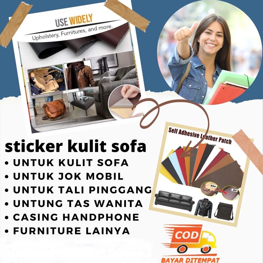 Sticker Kulit Sofa Sticker Kulit PU Leather Sticker Perekat Tempel Meteran 20 x 120 CM Anti Gores Ku