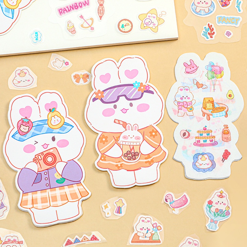 4pcs Stiker Kelinci Lucu DIY Bahan Washi Stiker Akun Tangan Untuk Diary Notebook Ponsel Stiker2023Tahun Baru Tema Dekorasi Stiker Alat Tulis