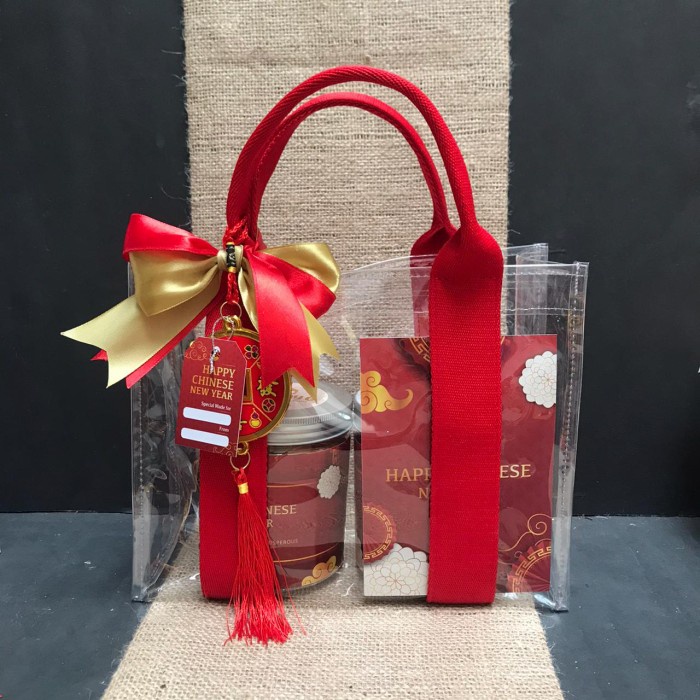 Tote bag mika | Tas Mika Tebal Transparant | Tas souvenir - Merah