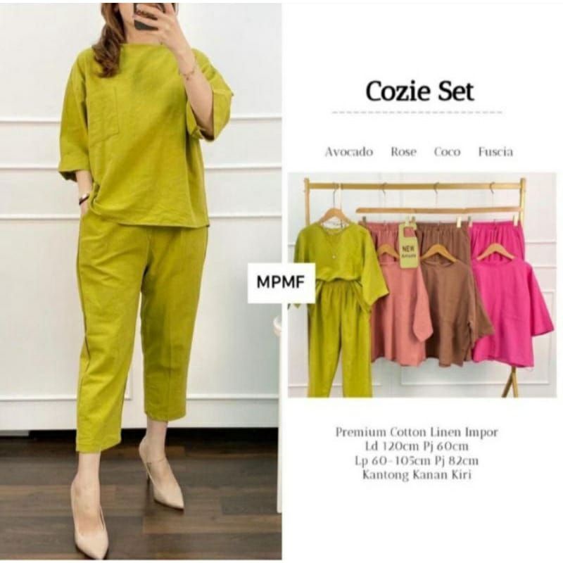 COZIE SET |ONE SET setelan wanita bahan cotton linen premium impor
