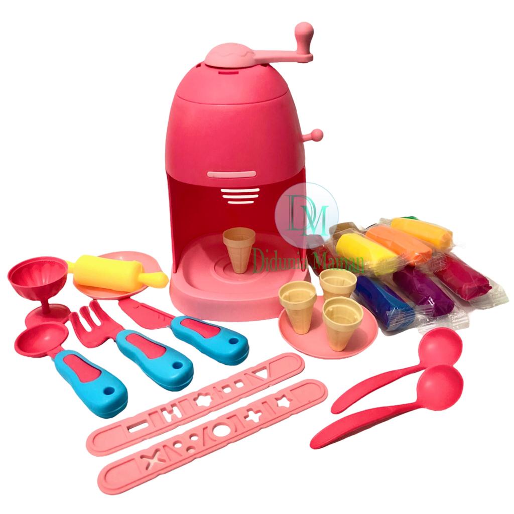 Mainan lilin anak mesin es krim play fun doh set win doh color machine ice cream