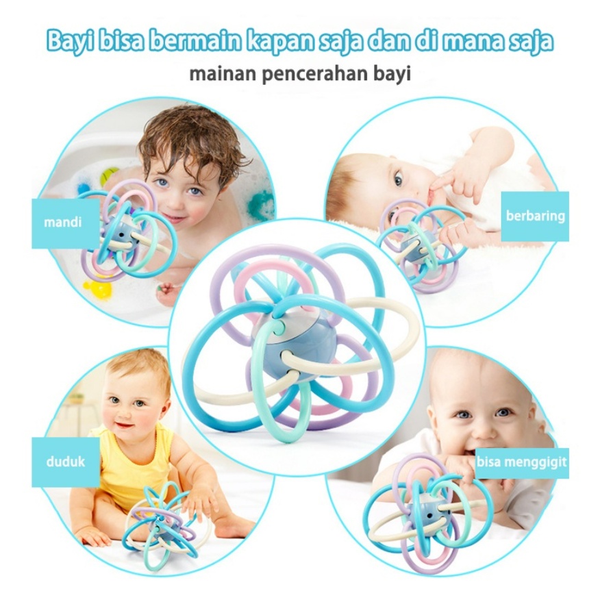 Rattle Keriting Bayi Baby Toy Teether Hand Ball Soft Rattles Gigitan Bola Mainan Bayi LC