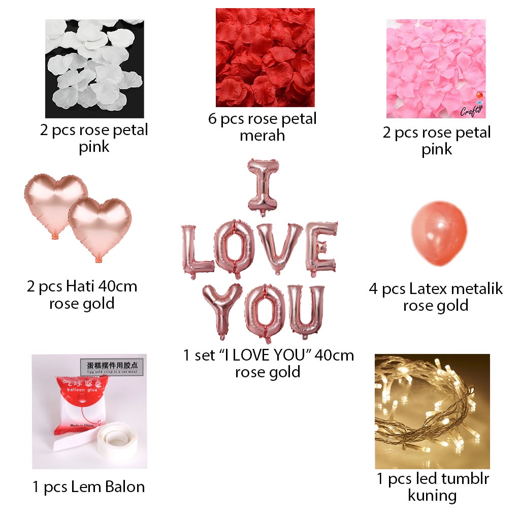 [PAKET] Dekorasi Balon Valentine ROSE I LOVE U Hiasan Romantis Pacar