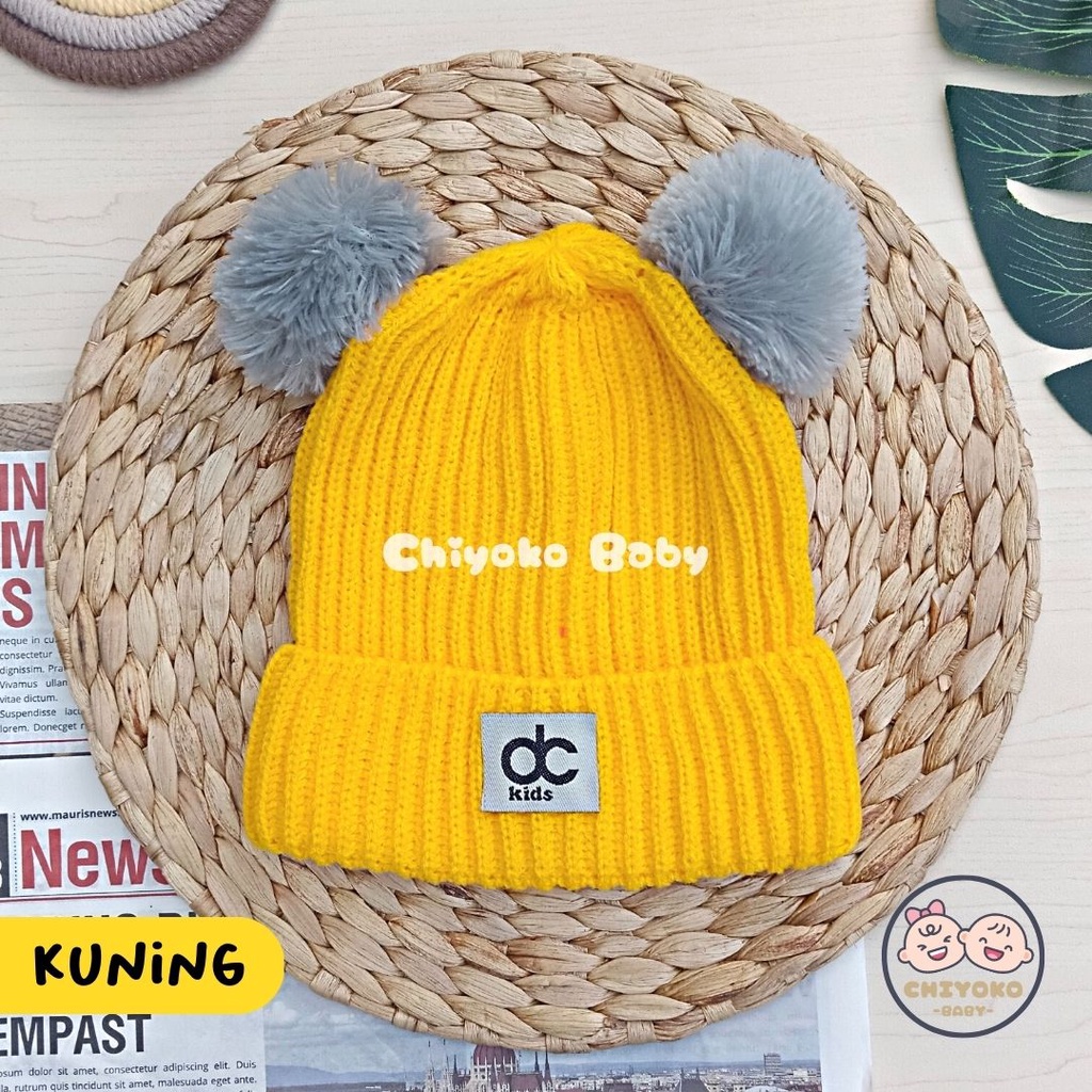 Topi Rajut Kupluk Bayi Pom Pom Premium / Topi Bayi Pom Pom Anak Laki - Laki Perempuan / Kupluk Baby Pompom DC Kids Chiyoko Baby