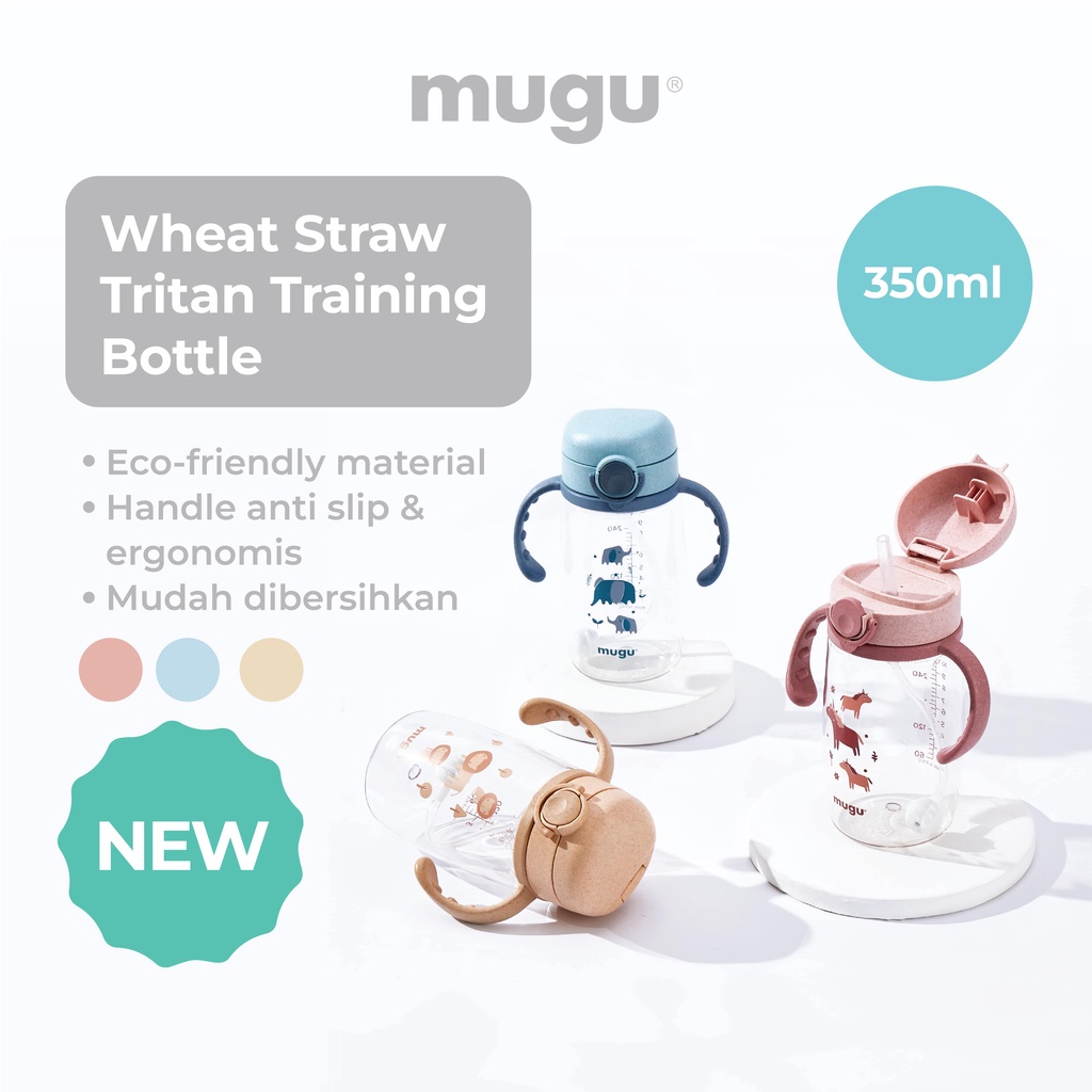 MUGU TRITAN TRAINING BOTTLE 220ML/350ML / TEMPAT MINUM BAYI ANTI TUMPAH MOIMOM