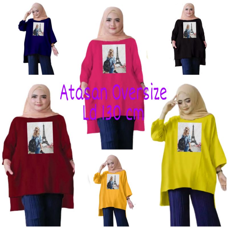 Atasan Baju Kaos Wanita Oversize LD 130 Cm Terbaru 2023 Viral Gambar DTF Bahan Kaos Babyterry . Atasan Baju Wanita Santai Tunik Wanita Dewasa Cewek Jumbo Kekinian Murah Big Size Paris