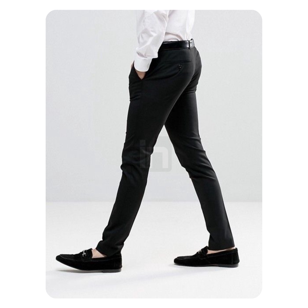 indogroups -Hitam- Celana Bahan Formal Pria Slimfit ( Trousers Kain Dasar Kerja Kantor )